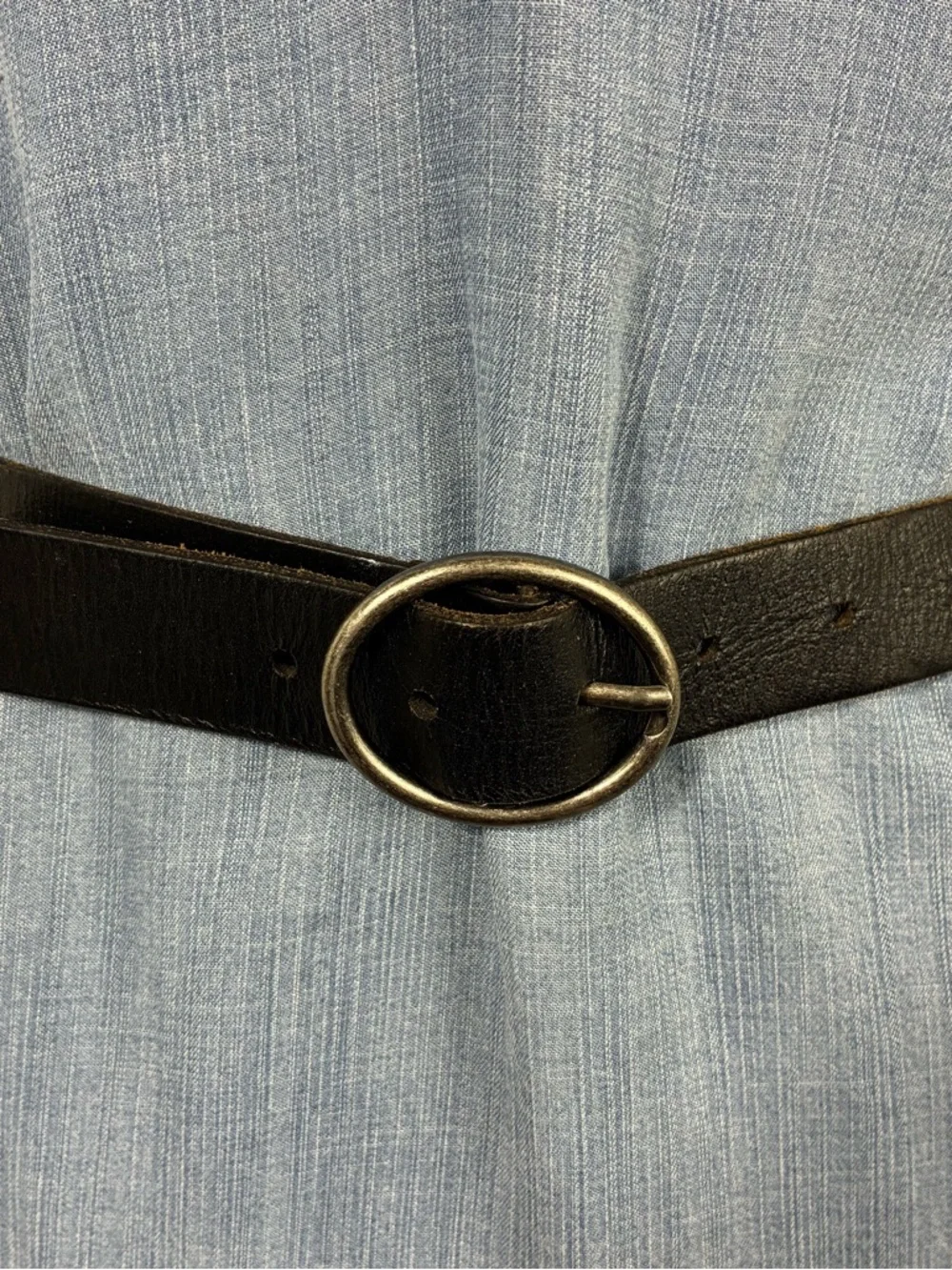American Eagle Outfitters Black Leather Belt with Oval Gunmetal Buckle